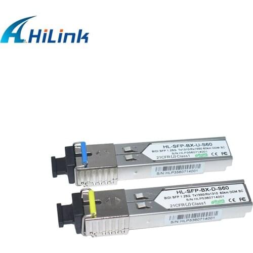 Free Shipping! Single Fiber WDM Transceiver DOM 1000BASE-BX 1.25G SC 1310nm/1550nm 60km BiDi SFP