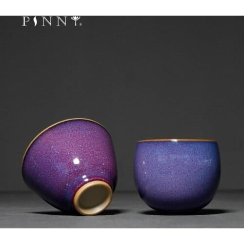 PINNY 110ML Glaze Purple Ceramic Kung Fu Teacup Pigmented Traditional Chinese Drinkware Retro Tea Bowl