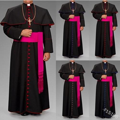 Roman Black Priest Cassock Robe Belt Clergyman Vestments Medieval Ritual Robe Wizard Black Priest Robe Belt Waistsash Cosplay