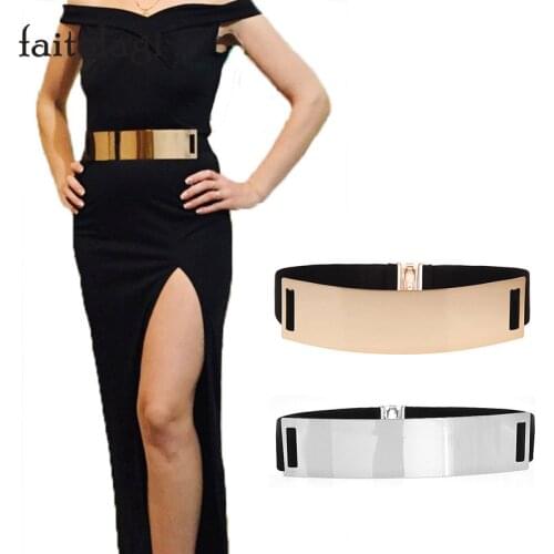 Luxury Female Belt Metal Mirror Wide Women Belt Gold Silver Chains Waist Belt Lady Dress Coat Belt ceinture femme cinturon mujer