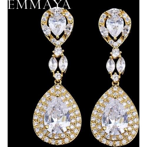 EMMAYA New Gold Color Drop Long Earrings Wholesale Crystal Jewelry Brincos with AAA Cubic Zircon