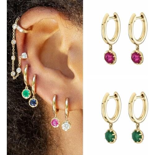 Rainbow Crystal Pendant Hoop Earring 925 Sterling Silver Ear Buckle Exquisite Fashion CZ Earrings Custom For Women Birthday Gift