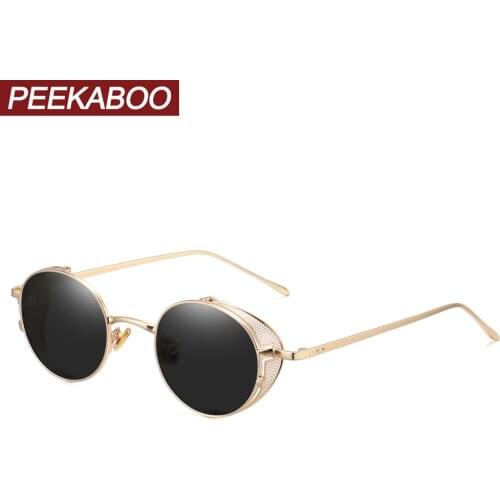 Peekaboo women retro steampunk sunglasses side shields gold metal men vintage round sun glasses for male hollow uv400 2020