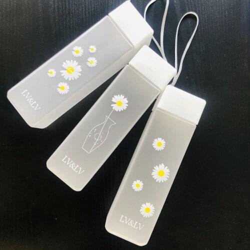 Outdoor Cold Juice Water Sports Cup With Portable Rope Daisy Transparent Plastic Frosted Water Bottle Water Bottles