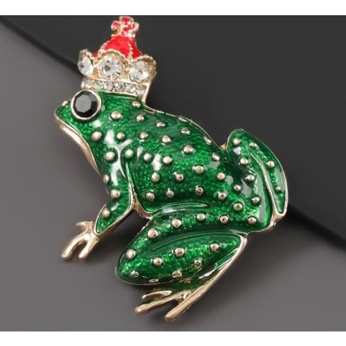 CINDY XIANG New Green Enamel Frog Rhinestones Brooches for Women Alloy Crown Animal Lapel Pins Fashion Jewelry Gifts Accessories
