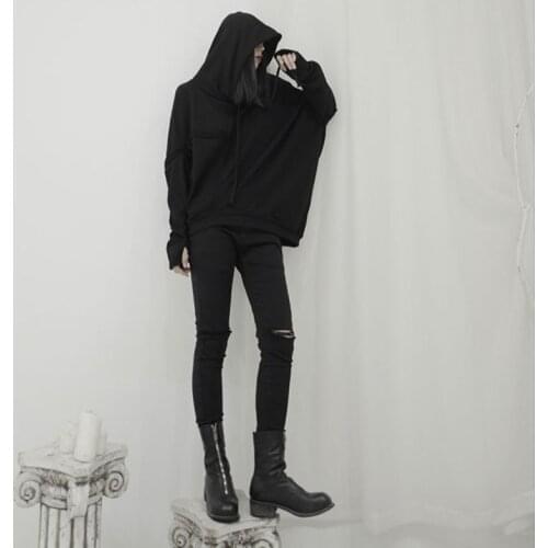 Winter new ladies black pull rope hooded hoodie fashion irregular long sleeve pullover youth elegant small fresh