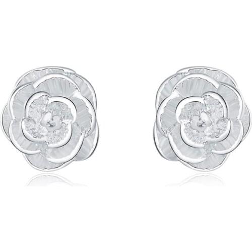 Elegant Charming Rose Flower Stud Earrings for Women 925 Silver Cute Girls Earings Accessories Oreilles Gift