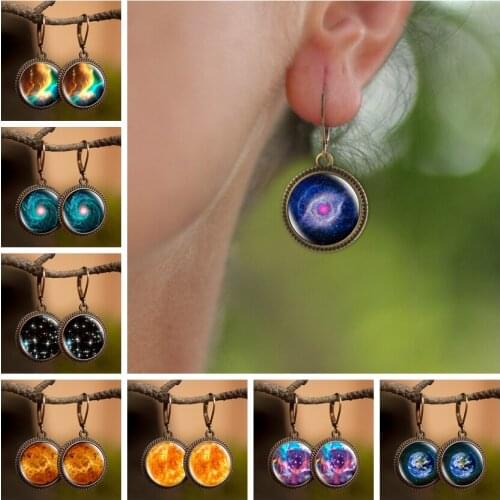 2019 New Galaxy Planet Earrings Nebula Dangle Earrings Sun Art Picture Glass Cabochon Jewelry Valentines Day Gift for Women