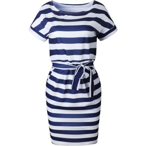 2019 New Summer Dress Casual Fashion Trendy Temperament Sexy Stripe Large Size Slim Short Sleeve Round Neck Women Dress ZW201