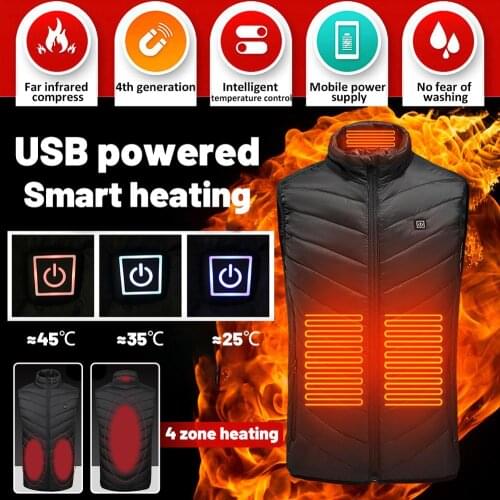 4 Areas Heated Vest Jacket USB Men Winter Electric Heated Jacket for Outdoor Camping Fishing Hunting Waistcoat Hiking Vest
