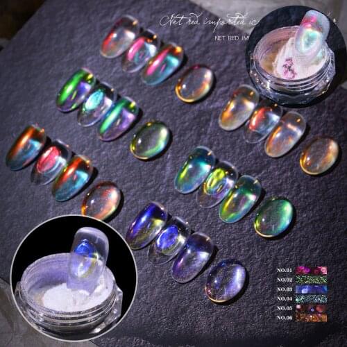 1pc 2021 Ice Muscle Powder Multicolor Holo Glitter Aurora Neon Powders Dust Chameleon Nail Art Chrome Pigment Dipping Decoration
