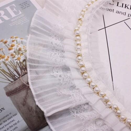 1Yards/Lot White Flower Pearl Beaded Embroidered Lace Ribbon Trim Fringe Dress African Fabric DIY Sewing Handicraft Accessories