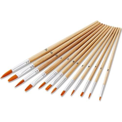 12pcs nylon wool Watercolor Painters 6 pointed heads 6 flat headed log pole color oil painting brush art supplies