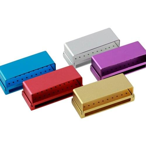 30 Holes Aluminium Dental Burs Holder Block Box Fits for FG Burs Sand Drill Case Organizing Placing Blue/gold/purple/silver/red