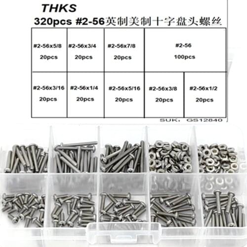 320pcs 2-56 British System American System Cross Pan Head Screw Stainless Steel Round Head Screw Pan Head Cross Screw