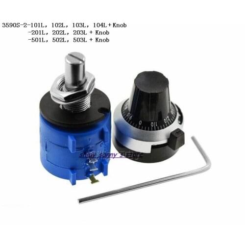 5 Sets/Lot 3590S-2-201L/202L/203L Precision Multiturn Potentiometer + Turns Counting Dial Rotary 6.35mm Knob Brand New