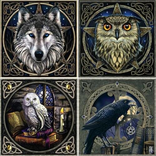Diamond Painting Full Drill Square/Round Wolf Diamond Embroidery Animal Owl Picture of Rhinestones Mosaic Needlework Wall Decor