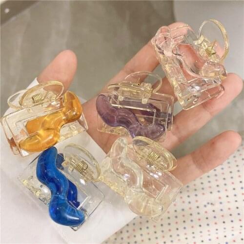 AOMU Simple Colorful Transparent Resin Wave Hair Claw Irregular Geometric Reflective Hollow Rectangular Small Hairpin for Women