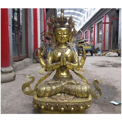 Bi001447 30 Inch"Tibet Folk temple Bronze Gild Four-armed Avalokitesvara Buddha Statue