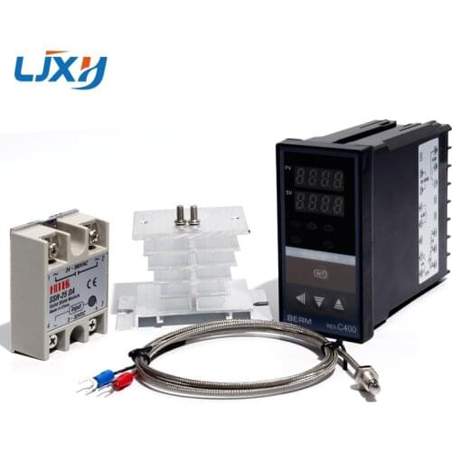 LJXH Dual Digital PID Temperature Controller REX-C400 + 25DA/40DA/75DA Solid State Relay + 1m M6 Thread K Thermocouple+Heat Sink