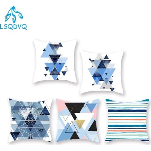 Decorative Throw Pillows Case 100% Polyester Blue Abstract Geometric Cojines Decorativos Para Sofa Cushion Cover Pillowcase