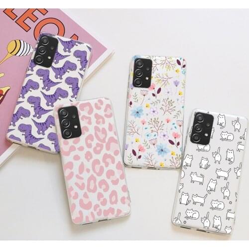 For Samsung Galaxy A52 Capa Silicone Clear Transparent TPU Leopard Flower Case For Samsung a52 a 52 4G 5G 6.5" Fundas Etui Cover
