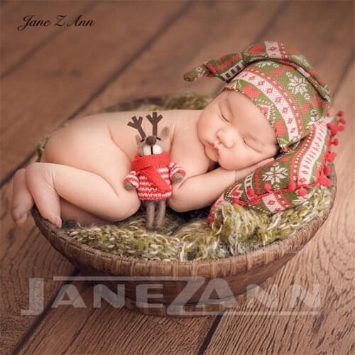 Jane Z Ann Christmas newborn baby infant long tail knotted hat with pillow props studio shooting accessories
