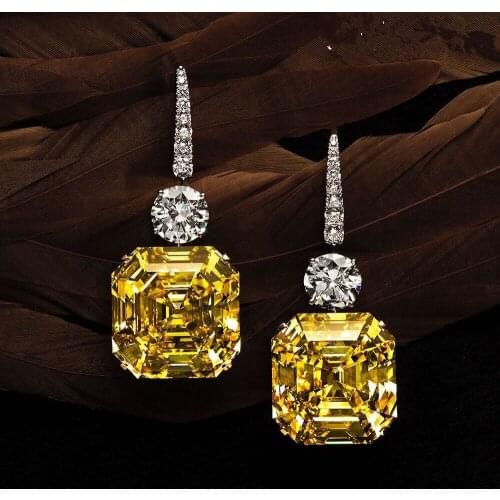 Janekelly better New yellow color square shape Cubic Zircon Stud Earrings for women gift with free shipping