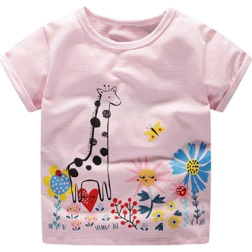 Jumping Meters Girls Tee Giraffe Printed Girls Shirt Baby Summer Clothes 18 Cartoon Kids T-shirts Clothing Children Short Tshirt