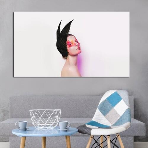 Canvas Painting Graffiti Feather Girl Figure Posters And Prints Modern Home Decor For Home Decor Frameless