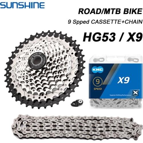 Sunshine Road/MTB Bike Cassette 9V Bicycle K7 Flywheel 9S Chain HG53 25T 28T 32T 36T 40T 42T 46T 50T 9Speed X9 Crown for Shimano