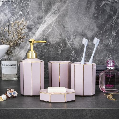 Phnom Penh Ceramic Bathroom Set Mouth Cup Toothbrush Holder Lotion Bottle Simple Bathroom Storage Supplies Bathroom Decoration