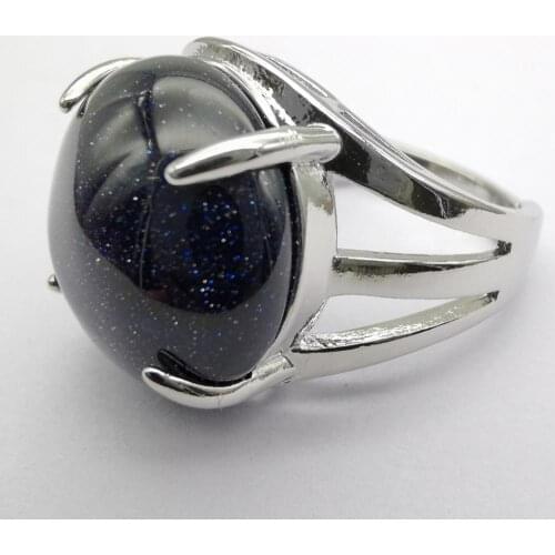 Blue Sandstone Round Bead GEM Finger Ring Jewelry Size 8-9 X232