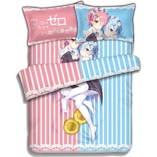 Re Zero Kara Hajimeru Lsekai Seikatsu Rem Ram Anime Bedding Sheet Bedding Sets Bedcover Pillow Case 4PCS