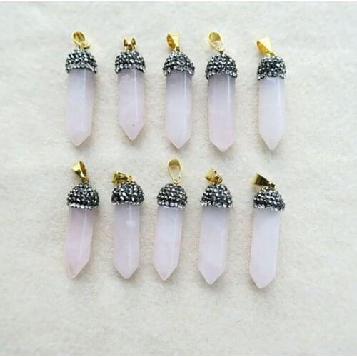 10pcs Beautiful Druzy Natural Quartz Geode Stone With Rhinestone Crystal Charms Pendants Finding For Necklace Jewelry PD136