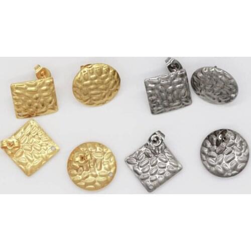 10pcs/lot Stainless Steel Hypoallergenic Round Sqaure Geomatric Embossing Earring Base Post Stud for DIY Jewelry Making Findings