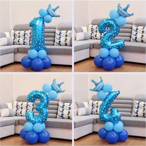 13pcs Number Foil Blue Latex Balloons Boy Happy Birthday Party Decorations Kids Baby 1st 1 2 3 4 5 6 7 8 9 One Years Old 2nd 3rd