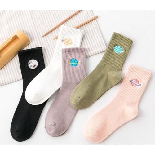 Hot Sale Womens Planet Earth Socks Woman Cotton Socks Spring and Autumn Solid Color Socks Womens Planet And Universal Socks