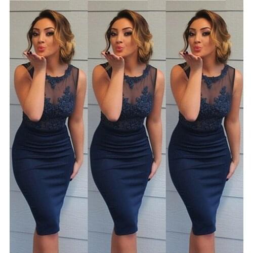 Fashion Sexy Women Ladies Summer Chiffon Lace Bandage Bodycon Evening Party Club Dress Sundress Blue