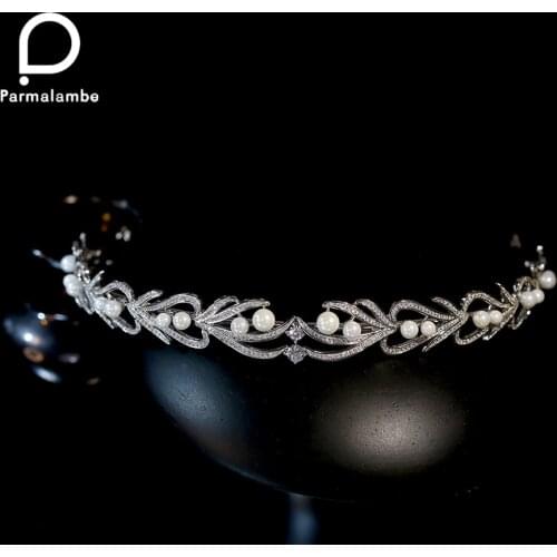 Fashion Wedding Tiaras Pearl Zirconium Hair Accessories Band Bridal Crown Flower Hair Band Tiaras PH0021