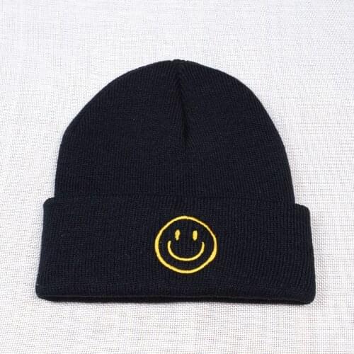 Smiley face Winter hat for women men Knitted Cuffed Short Melon Solid Color Beanie Hat autumn womens knitted hat gorro bonnet