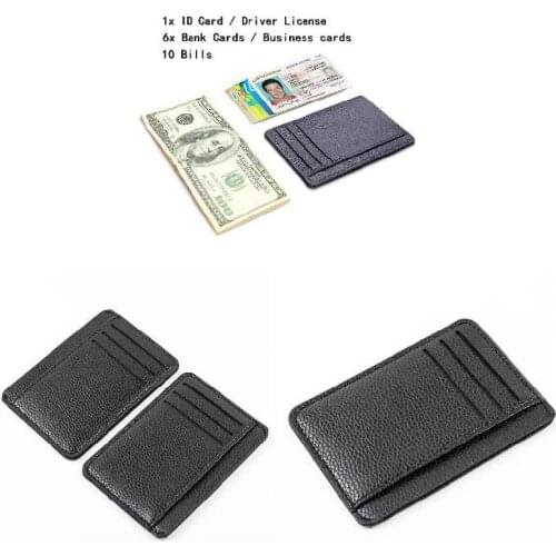 Men Card Holder PU Leather 6 Cards Slot Ultra-thin Lichee Pattern Wallet M56