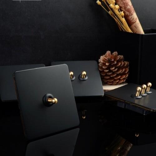 86 Type Home Improvement 1-3 Gang 2 Way Wall Light Switch Retro Knurled Lever Black Stainless Steel Panel Switch