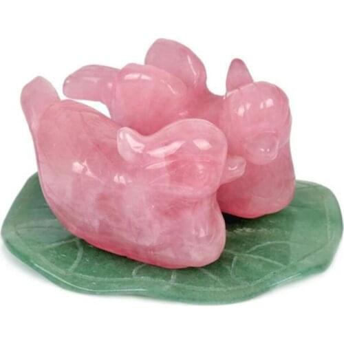 1 Pair Natural Rose Quartz Mandarin Duck Carved Quartz Crystal Lover Symbolize Figurine Healing Crystal Mascot Wedding Gift