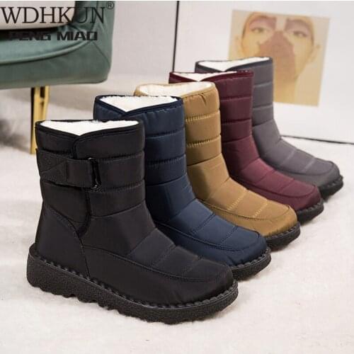 2021 New Winter High-top Plush Boots Water Proof Hook & Loop Plus Velvet Womens Shoes Long Tube Outdoor Snow Boots