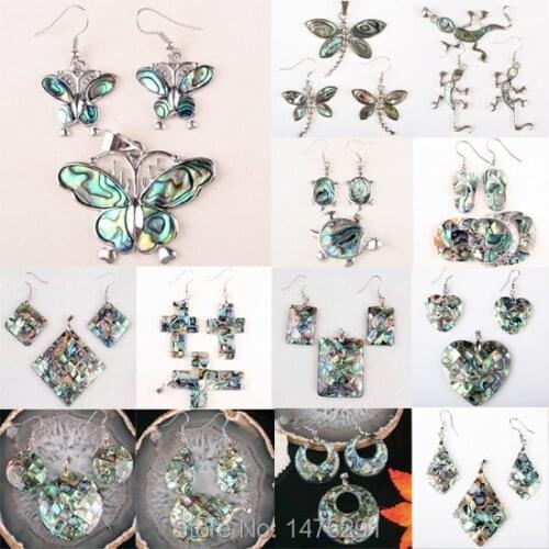 Charming 15 Kind Abalone Shell Cross Butterfly Dragonfly Beads Pendant & Earrings 1 SET
