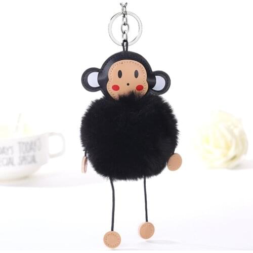 Original New Fluffy Bunny Fur PomPon Monkey Keychain Women Pompom Rabbit Fur Ball Key Chain Women Bag Charm Trinket Wedding Gift