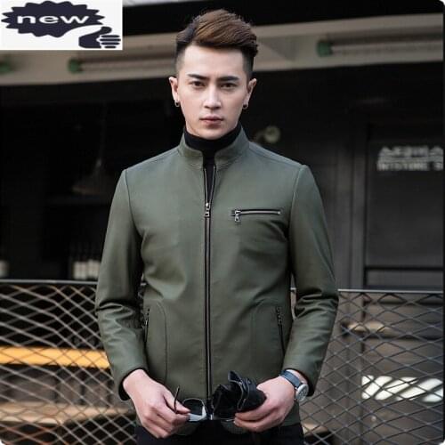 Autumn New Arrival Stand Collar Casual Mens 100% Real Leather Jackets Fashion Motorcycle Coat For Male Chaquetas Hombre Green