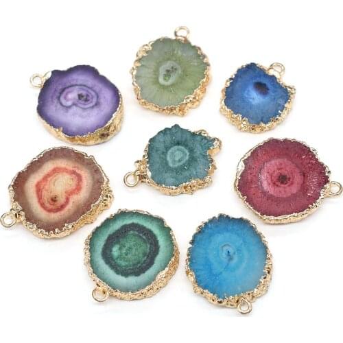 Natural Agates Stone Pendants Exquisite Irregular Round Druzy Geode Agates Stone Charm for Jewelry Making Necklace Bracelet Gift