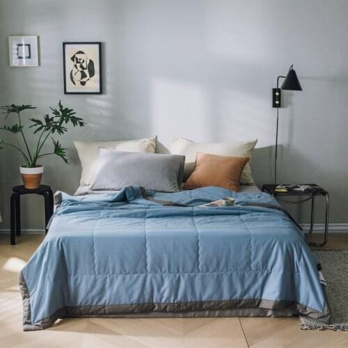 Summer Washed Cotton Quilt Air-conditioning Comforter Soft Breathable Blanket Thin Solid Color Print Bedspread Bed Cover Home